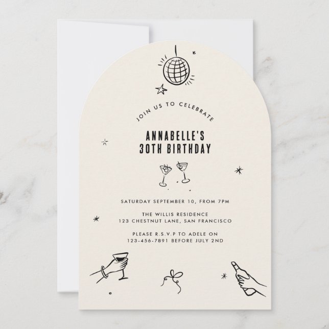 Convite festa de aniversário de 30 anos com puxador de mão (Verso)