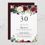 Convite Festa de aniversário de 30 anos da Caligrafia Russ<br><div class="desc">Este convite de festas de aniversário de 30 anos de caligrafia do outono é perfeito para uma festa de aniversário moderna. A design apresenta flores brilhantes,  vermelhas,  marinhos,  azuis e esbranquiçadas radiantes e graciosas pintadas à mão,  inspiradoras beleza natural.</div>