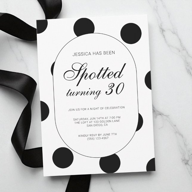 Convite Festa de Aniversário de 30 anos da Polka Dot Chic  (Polka Dot Chic Spotted Turning 30th Birthday Party Invitation)