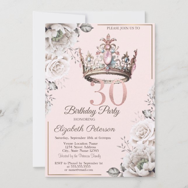 Convite Festa de Aniversário de 30 anos da Princesa Coroa  (Frente)