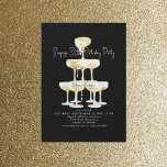 Convite Festa de aniversário de 30 anos da Surpresa Negra<br><div class="desc">Torre de champanhe. Branco. Convite. Convite de festas de aniversário de 30 anos surpresa.</div>