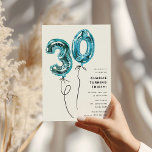 Convite Festa de aniversário de 30 anos de balão azul míni<br><div class="desc">Convide amigos e família para um aniversário de 30 anos com este design minimalista. Apresentando balões número 30 de hélio azul em um fundo branco clássico e um simples modelo moderno que é fácil de personalizar com seus próprios detalhes de evento.</div>