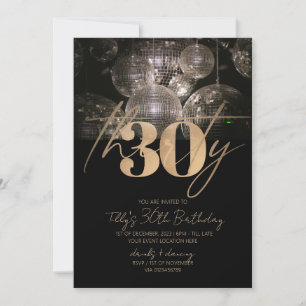Convite Festa de aniversário de 30 anos de bola de Disco a