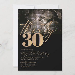 Convite Festa de aniversário de 30 anos de bola de Disco a