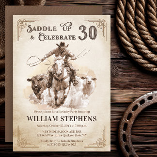 Convite Festa de Aniversário de 30 Anos de Cowboy Western