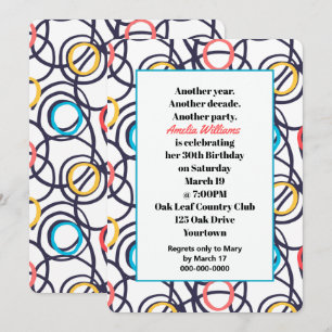 Convite Festa de aniversário de 30 anos de Doodles Funky