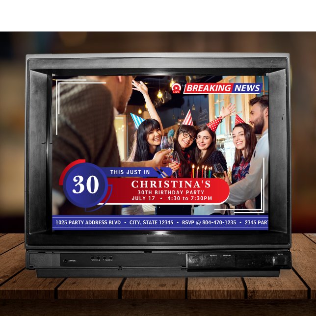 Convite Festa de aniversário de 30 anos de Foto por Transm (News Broadcast Photo 30th Birthday Party Invitation
)