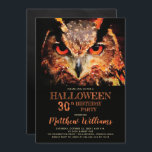 Convite Festa de aniversário de 30 anos de Halloween da Co<br><div class="desc">Um fundo preto com uma coloração d'água colorida,  Convite de festas de aniversário de 30 anos do Halloween de coruja cor laranja.</div>
