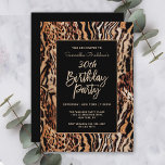 Convite Festa de aniversário de 30 anos de Impressão de An<br><div class="desc">Celebre seu estilo aniversário de 30 anos em moda com este convite personalizado no estilo Safari. Ele apresenta um padrão de impressão animal selvagem em tons sujos de marrom, bronzeado, bege e preto com listras e manchas. Um plano de fundo preto chic enquadra seu texto personalizado em estilo. Personalize o...</div>