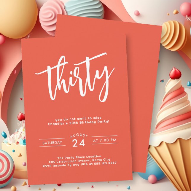 Convite Festa de aniversário de 30 anos de Laranja Simples (Your party starts with a great invitation to get everyone excited about your celebration.)