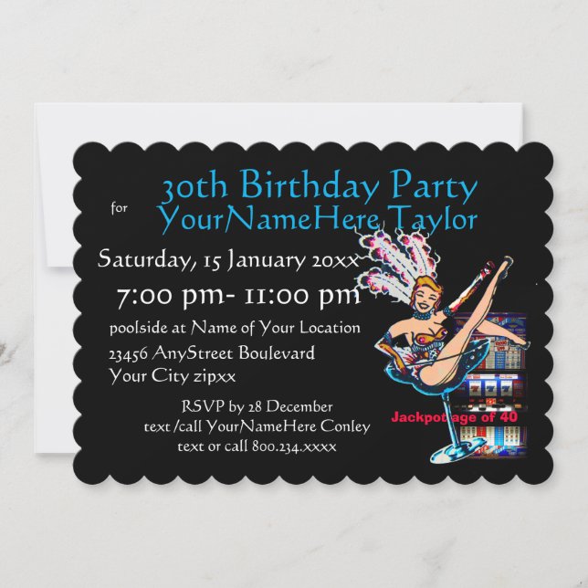 Convite Festa de aniversário de 30 anos de Máquina de Slot (Frente)