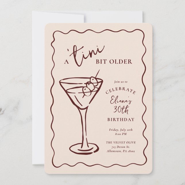 Convite Festa de aniversário de 30 anos de Tini Bit Antigo (Frente)