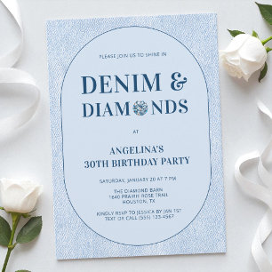 Convite Festa de Aniversário de 30 Anos Denim e Diamantes
