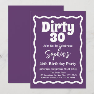Convite Festa de Aniversário de 30 anos Dirty 30 Curva Ond