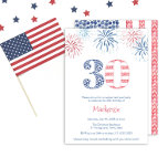 Convite Festa de aniversário de 30 anos do Fogos de Artifí<br><div class="desc">Um moderno convite de festas vermelho, branco e azul, inspirado no Verão, com fogos de artifício pintados à mão, morangos e amoras azuis dispostos na bandeira dos EUA. Originalmente, pintei estes elementos individualmente em papel aquoso a 100% de algodão e depois digitalizei-os para a forma digital para ajuste final e,...</div>