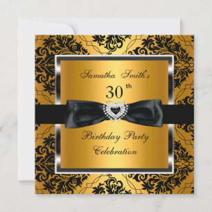 Convite Festa de Aniversário de 30 Anos Dourado Damask Pra