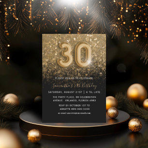 Convite Festa de Aniversário de 30 anos Dourado e Preto co