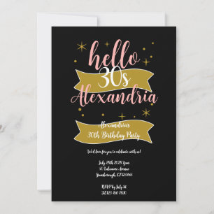 Convite Festa de Aniversário de 30 anos Elegante Preto Ros