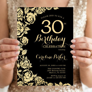 Convite Festa de Aniversário de 30 anos Elegantes Rosas Pr