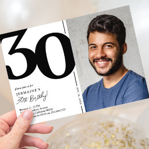Convite Festa de Aniversário de 30 Anos em Foto Preto e Br