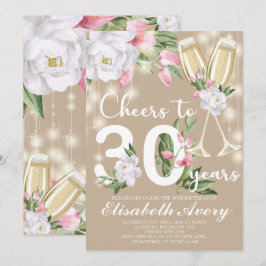 Convite Festa de aniversário de 30 anos Floral de Champagn