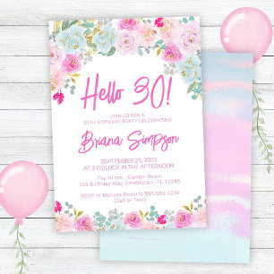 Convite Festa de aniversário de 30 anos Floral Puro Pêsseg