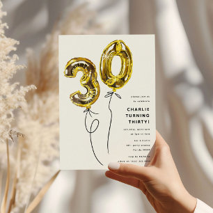 Convite Festa de Aniversário de 30 Anos Minimal Gold 30 Ba