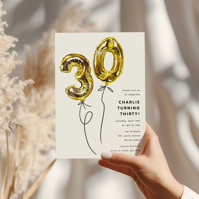 Convite Festa de Aniversário de 30 Anos Minimal Gold 30 Ba (Criador carregado)