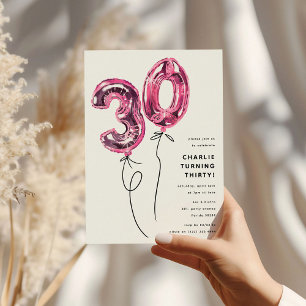 Convite Festa de Aniversário de 30 anos Minimalista Rosa B
