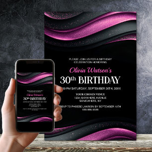 Convite Festa de Aniversário de 30 Anos Moderna em Preto e