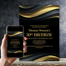 Festa de Aniversário de 30 Anos Moderna em Preto e