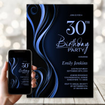 Festa de Aniversário de 30 Anos Moderna Preta e Az