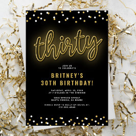 Convite Festa de Aniversário de 30 Anos Neon Dourado Adult