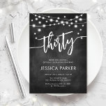 Convite Festa de aniversário de 30 anos Preto para Painéis<br><div class="desc">Convite de festas aniversário de 30 anos. Design preto e branco elegante com padrão de quadro. Cartão de convite moderno clássico com luzes de fada e fonte de script. Perfeito para uma comemoração de na moda 30 dias. Personalize com seus próprios detalhes. Pode ser personalizado para qualquer idade! Impressos convites...</div>