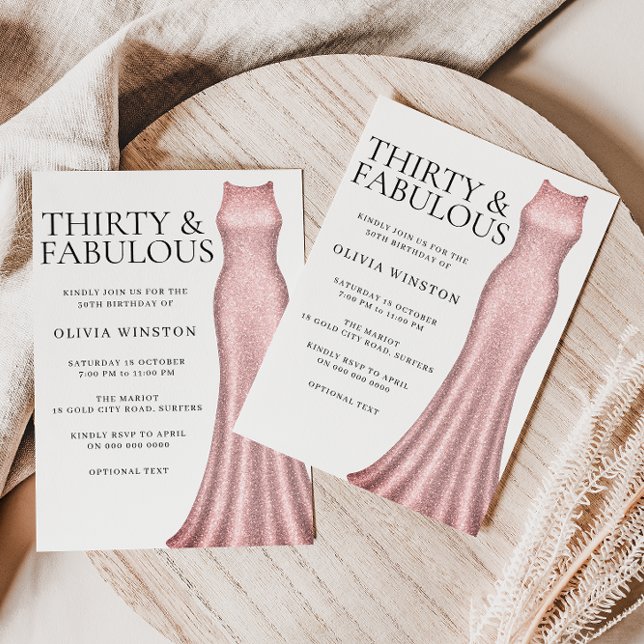 Convite Festa de aniversário de 30 anos Rosa de Vestidos D (Criador carregado)