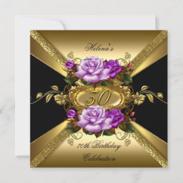 Convite Festa de Aniversário de 30 Anos Rosas Roxo Dourado