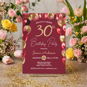 Convite Festa de Aniversário de 30 anos Surpresa Dourado G