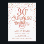 Convite Festa de aniversário de 30 anos surpresa - Rosa Do<br><div class="desc">Convite de festas de aniversário de 30 anos surpresa. Design elegante em branco e brilhante rosa de ouro. Possui fonte de script na moda e confetti. Envie-me uma mensagem se precisar de idade personalizada.</div>