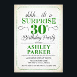 Convite Festa de aniversário de 30 anos surpresa - Verde b<br><div class="desc">Convite de festas de aniversário de 30 anos surpresa. Design de classe simples em branco,  verde e preto. Apresenta uma fonte elegante de script. Celebração surpresa para homem ou mulher. Pode ser personalizado em qualquer idade!</div>