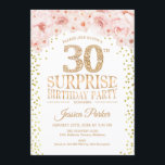 Convite Festa de aniversário de 30 anos surpresas - Cor-de<br><div class="desc">Convite de festas de aniversário de 30 anos surpresa. Design elegante em ouro brilhante,  branco e rosa. Apresenta confetti,  fonte de script e flores cor-de-água pinceladas. Envie-me uma mensagem se precisar de mais personalização.</div>