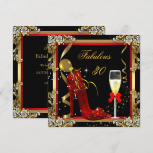 Convite Festa de Aniversário de 30 anos Vermelho Dourado F