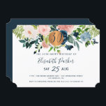 Convite festa de aniversário de 30 de marinhos florais de<br><div class="desc">Flores de peônias rosas, brancas de marfim e marinhos azuis-roxas, buquês com folhagem verde-sábio e um círculo vago metálico cintilante de cobre fazer um moderno glam horizontal marco 30 convite de aniversário com um trendy chic com um roteiro de tipografia totalmente editável. Adequado para qualquer aniversário de tema de primavera,...</div>