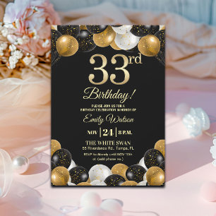 Convite Festa de Aniversário de 33 Anos com Elegante Brilh