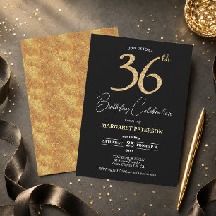 Convite Festa de Aniversário de 36 anos com Brilho Preto D