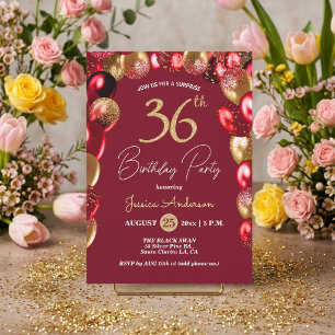 Convite Festa de Aniversário de 36 anos Surpresa Dourado G