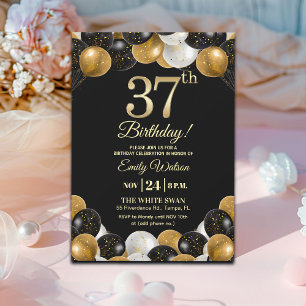Convite Festa de Aniversário de 37 Anos Elegante com Brilh