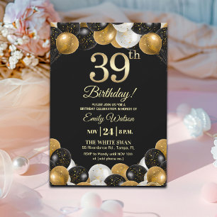 Convite Festa de Aniversário de 39 anos com Brilho Preto D