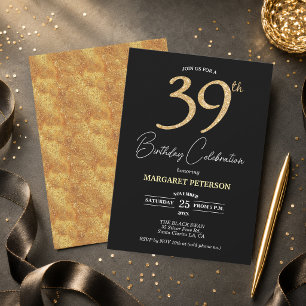 Convite Festa de Aniversário de 39 anos com Brilho Preto E
