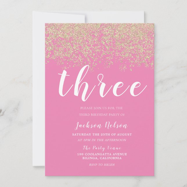 Convite Festa de aniversário de 3 anos das Meninas Rosa Do (Frente)