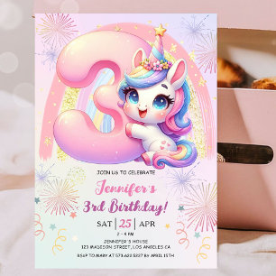 Convite Festa de Aniversário de 3 anos das Meninas Unicórn